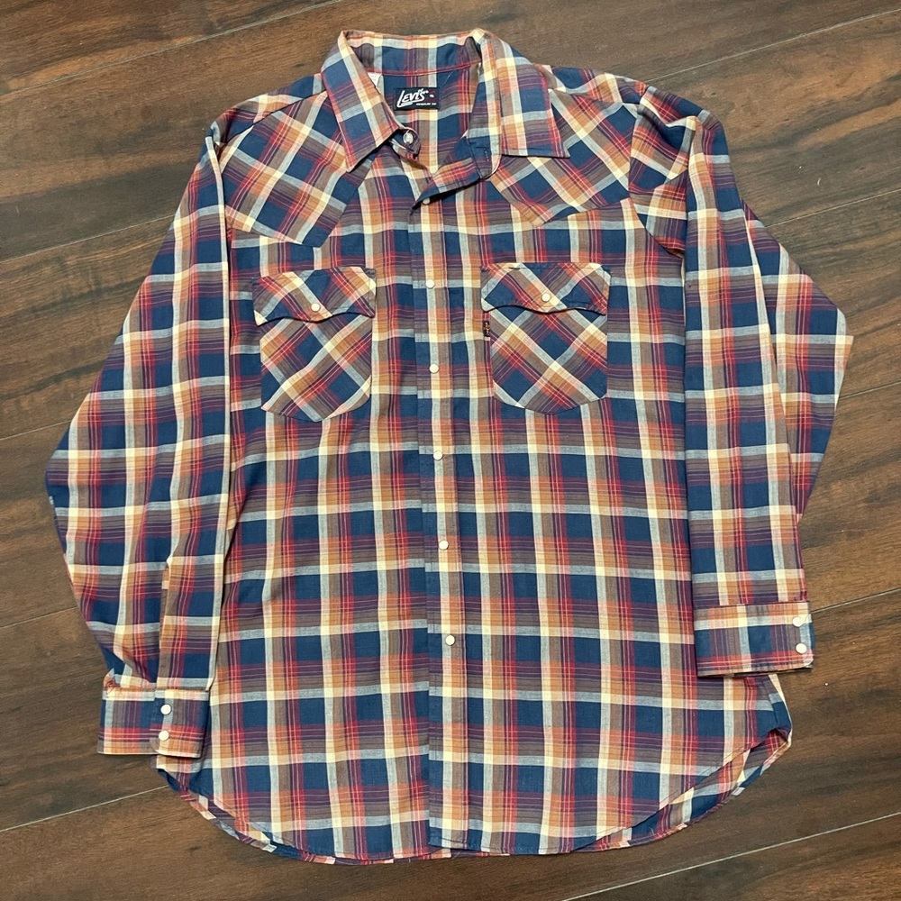 Levi’s Vintage Regular Fit Plaid Long Sleeve Pearl Snap Button Up Men Shirt XL